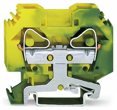 283-107 - 2-conductor ground terminal block; 16 mm²; lateral marker slots; for DIN-rail 35 x 15 and 35 x 7.5; CAGE CLAMP®; 16,00 mm²; green-yellow