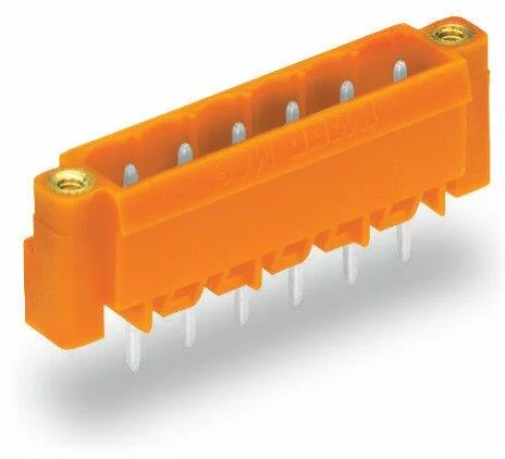 231-334/108-000 - Male header; 4-pole; THT; 1.0 x 1.0 mm solder pin; straight; threaded flange; pin spacing 5.08 mm; orange