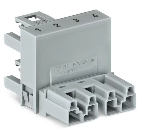 770-1681 - h-distribution connector; 4-pole; Cod. B; 1 input; 2 outputs; outputs on one side; 2 locking levers; gray