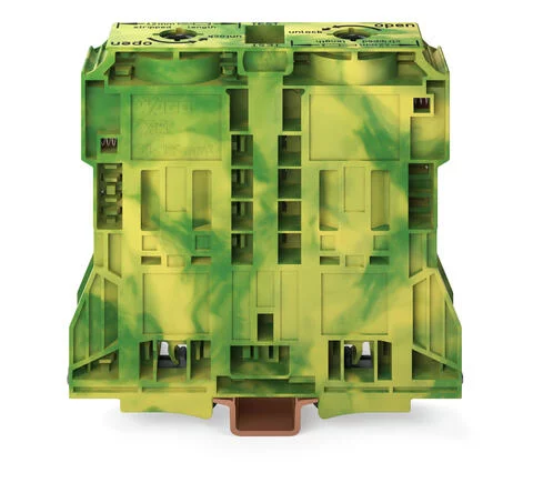285-1187 - POWER CAGE CLAMP ground terminal block; DIN 35 x 15 rail mount; 2-conductor; 250 kcMil; 32 mm wide; green-yellow