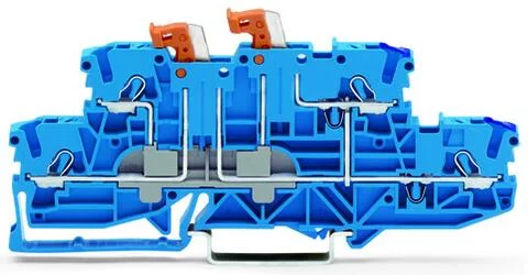 2002-2959 - Double-deck double-disconnect terminal block; 2 knife disconnects; internally commoned; rail mount; 2-conductor; 5.2 mm wide; blue