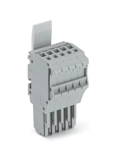 2020-105/124-000 - X-COM S-Mini female plug; rail mount; for 2020 series carrier terminal blocks; with locking lever; 1-conductor; 5-pole; 7.7 mm wide; gray