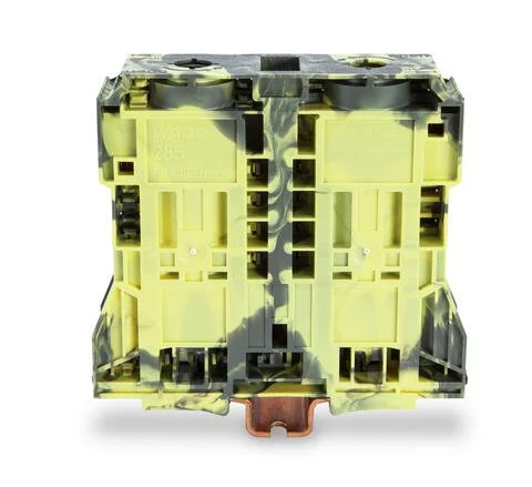 285-1181 - POWER CAGE CLAMP feedthrough terminal block; DIN 35 x 15 rail mount; 2-conductor; 350 kcMil; 32 mm wide; dark gray-yellow