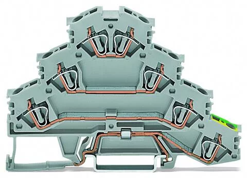 281-530 - Quadruple-deck rail-mounted terminal block; Rail-mounted terminal block for electric motor wiring; 2.5 mm²; L1 - L2 - L3 - PE; for DIN-rail 35 x 15 and 35 x 7.5; CAGE CLAMP®; 2,50 mm²; gray