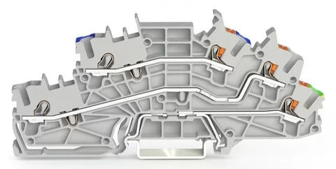 2203-6546 - Multilevel installation terminal block; with operating slots and push-button; 2.5 mm²; N/L/PE; green-yellow lower deck; Push-in CAGE CLAMP®; 2,50 mm²; gray