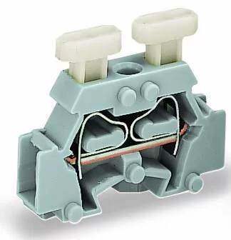 261-411/341-000 - 2-conductor terminal block; on both sides with push-button; with fixing flange; 1-pole; for screw or similar mounting types; Fixing hole 3.2 mm Ø; 2.5 mm²; CAGE CLAMP®; 2,50 mm²; gray