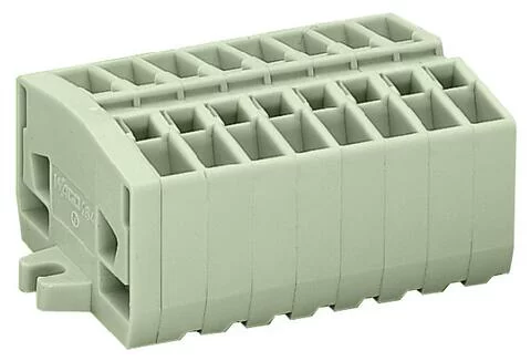 264-138 - 2-conductor terminal strip; without push-buttons; suitable for Ex e II applications; with fixing flanges; 8-pole; for screw or similar mounting types; Fixing hole 3.2 mm Ø; 2.5 mm²; CAGE CLAMP®; 2,50 mm²; light gray