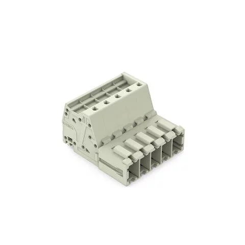 831-3205/000-9032 - 1-conductor male connector; Push-in CAGE CLAMP®; 10 mm²; Pin spacing 7.62 mm; 5-pole; Preceding ground contact; 100% protected against mismating; direct marking; 10,00 mm²; light gray