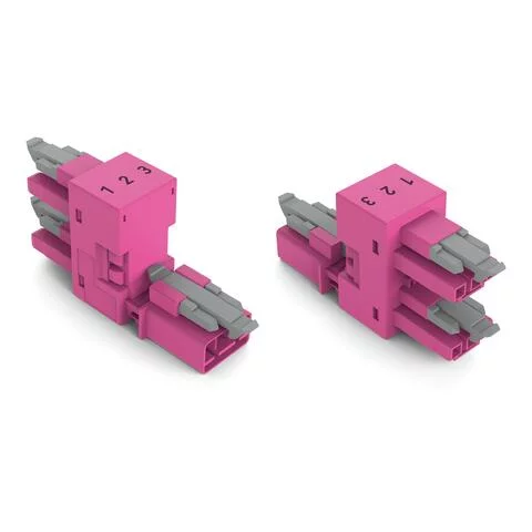 890-1763 - h-distribution connector; 3-pole; Cod. B; 1 input; 2 outputs; outputs on one side; 3 locking levers; for flying leads; pink
