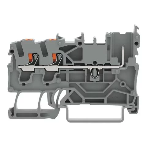 2222-1301 - 2-conductor/1-pin carrier terminal block; with push-button; 2.5 mm²; for DIN-rail 35 x 15 and 35 x 7.5; Push-in CAGE CLAMP®; 2,50 mm²; gray
