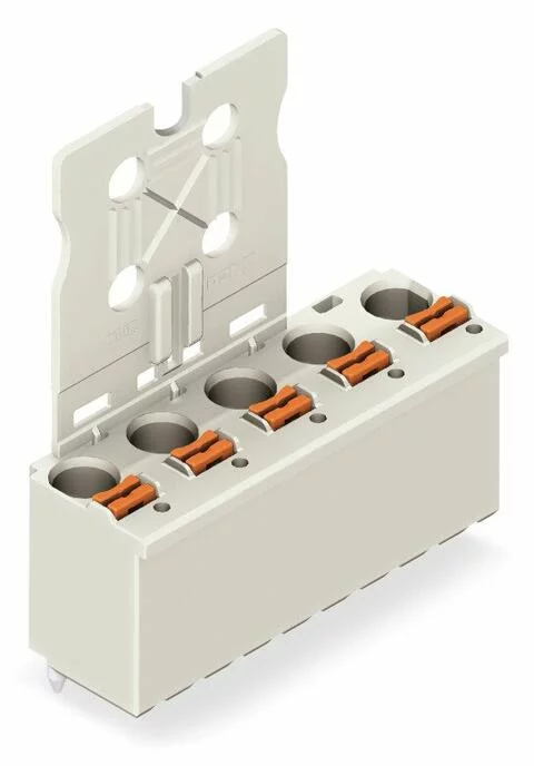 2092-3152 - 1-conductor THT female connector straight; push-button; Push-in CAGE CLAMP®; 2.5 mm²; Pin spacing 7.5 mm; 2-pole; 1.4 mm Ø solder pin; Gripping plate; 2,50 mm²; light gray