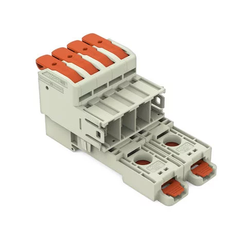 832-1204/306-000 - 1-conductor male connector; lever; Push-in CAGE CLAMP®; 16 mm²; Pin spacing 10.16 mm; 4-pole; 100% protected against mismating; DIN-35 rail/panel mounting; Silver-plated contacts; 16,00 mm²; light gray