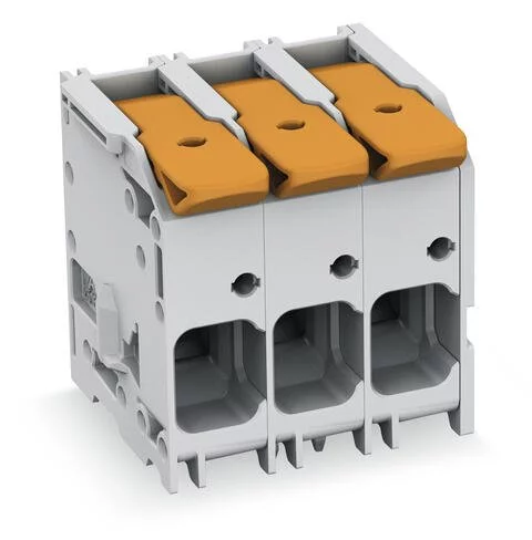 2616-1103/010-000 - PCB terminal block; Push-in CAGE CLAMP with operating lever; AWG 18 - 4; Pin spacing 10 mm; M pinning; 3-pole; side entry; gray