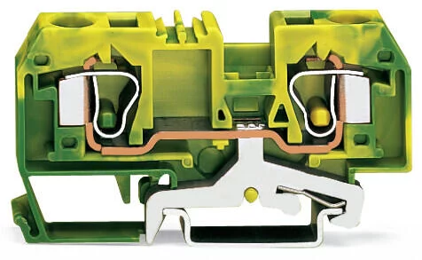 284-907 - 2-conductor ground terminal block; 10 mm²; center marking; for DIN-rail 35 x 15 and 35 x 7.5; CAGE CLAMP®; 10,00 mm²; green-yellow