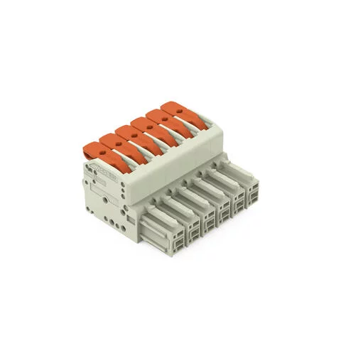 831-1106 - 1-conductor female connector; lever; Push-in CAGE CLAMP®; 10 mm²; Pin spacing 7.62 mm; 6-pole; 100% protected against mismating; 10,00 mm²; light gray