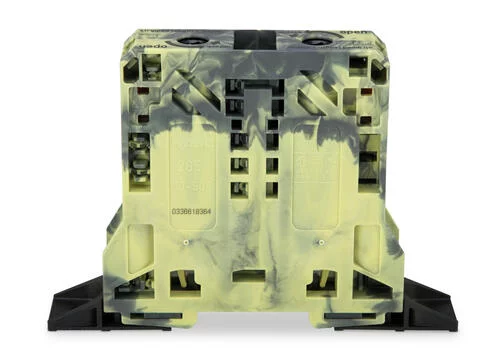 285-147 - POWER CAGE CLAMP feedthrough terminal block; with fixing flanges; 2-conductor; 2/0 AWG stranded, 1/0 AWG solid; 20 mm wide; dark gray-yellow