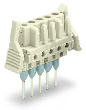 722-135/005-000/039-000 - Female connector for rail-mount terminal blocks; 0.6 x 1 mm pins; straight; 100% protected against mismating; Locking lever; Pin spacing 5 mm; 5-pole; light gray