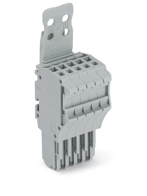 2020-105/143-000 - X-COM S-Mini female plug; rail mount; for 2020 series carrier terminal blocks; with strain relief plate and locking lever; 1-conductor; 5-pole; 7.7 mm wide; gray