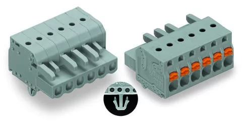 2231-108/008-000 - Female plug; 8-pole; push-button; snap-in mounting feet;12 AWG max; pin spacing 5 mm;1-conductor per pole; gray