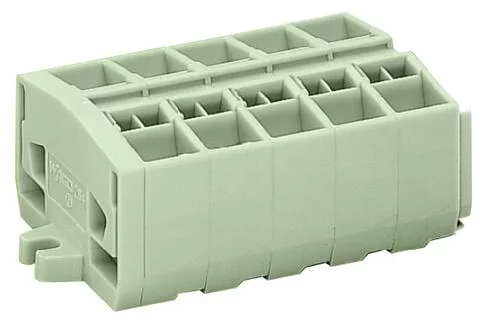 264-235 - 4-conductor terminal strip; without push-buttons; suitable for Ex e II applications; with fixing flanges; 5-pole; for screw or similar mounting types; Fixing hole 3.2 mm Ø; 2.5 mm²; CAGE CLAMP®; 2,50 mm²; light gray