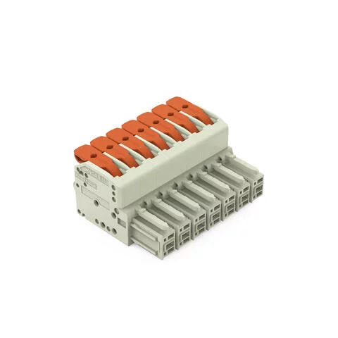 831-1107 - 1-conductor female connector; lever; Push-in CAGE CLAMP®; 10 mm²; Pin spacing 7.62 mm; 7-pole; 100% protected against mismating; 10,00 mm²; light gray