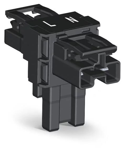 770-1606 - T-distribution connector; 2-pole; Cod. A; 1 input; 2 outputs; 2 locking levers; black