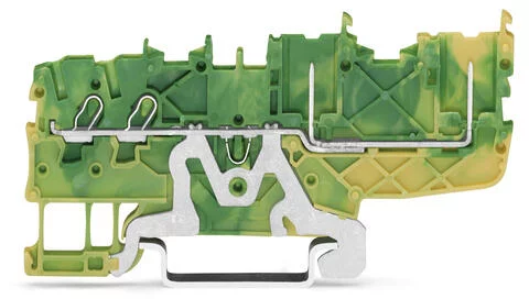 2020-1407 - X-COM S-Mini ground carrier/feedthrough terminal block; rail mount; 2-conductor, 2-pin; 3.5 mm wide; green-yellow