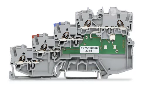 2000-5410/1101-951 - TOPJOB®S sensor LED terminal block; yellow LED; for NPN (low side) switching sensors; with ground contact via vertical jumper; 2-pole; rail mount; 4-conductor; 7 mm wide; gray
