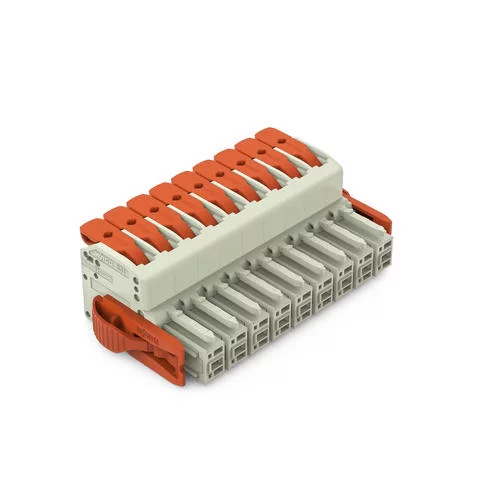 831-1109/038-000 - 1-conductor female connector; lever; Push-in CAGE CLAMP®; 10 mm²; Pin spacing 7.62 mm; 9-pole; 100% protected against mismating; Lateral locking levers; 10,00 mm²; light gray