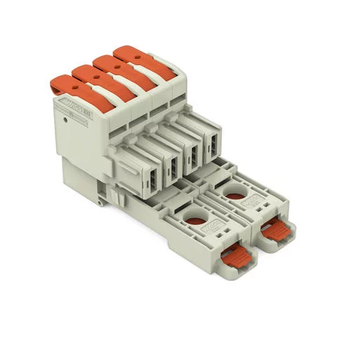 832-1104/306-000 - 1-conductor female connector; lever; Push-in CAGE CLAMP®; 16 mm²; Pin spacing 10.16 mm; 4-pole; 100% protected against mismating; DIN-35 rail/panel mounting; Silver-plated contacts; 16,00 mm²; light gray