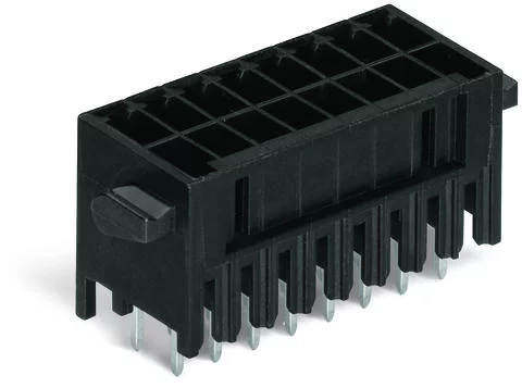 713-1472/037-000 - THT male header, 2-row; 0.8 x 0.8 mm solder pin; straight; 100% protected against mismating; with orientation nose; Levers; Pin spacing 3.5 mm; 24-pole; black