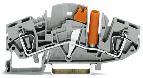 282-811 - 2-conductor disconnect/test terminal block; transverse switching; with touch-proof test socket; for 4 mm Ø test plugs; for DIN-rail 35 x 15 and 35 x 7.5; 6 mm²; CAGE CLAMP®; 6,00 mm²; gray