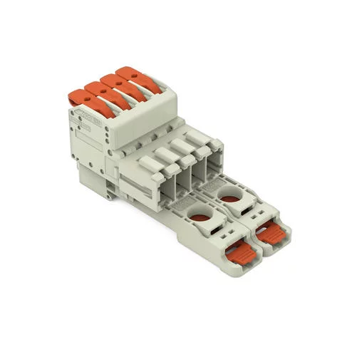 831-1204/306-000 - 1-conductor male connector; lever; Push-in CAGE CLAMP®; 10 mm²; Pin spacing 7.62 mm; 4-pole; 100% protected against mismating; DIN-35 rail/panel mounting; 10,00 mm²; light gray
