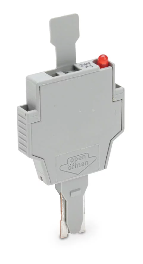 281-512/281-501 - Fuse plug; with pull-tab; for miniature metric fuses 5 x 20 mm and 5 x 25 mm; with LED indicator; 24 V AC/DC; 6 mm wide; gray
