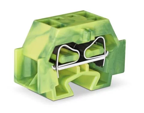 262-357 - 4-conductor terminal block; without push-buttons; with snap-in mounting foot; 1-pole; for plate thickness 0.6 - 1.2 mm; Fixing hole 3.5 mm Ø; 4 mm²; CAGE CLAMP®; 4,00 mm²; green-yellow