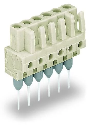 722-132/005-000 - Female connector for rail-mount terminal blocks; 0.6 x 1 mm pins; straight; 100% protected against mismating; Pin spacing 5 mm; 2-pole; light gray