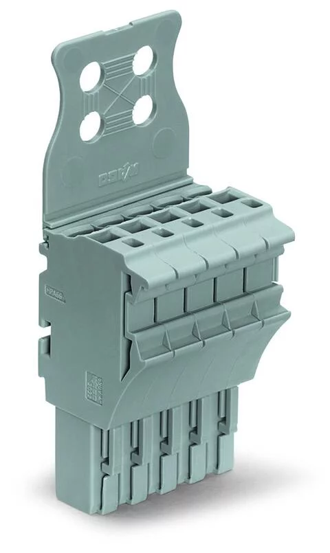 2022-105/134-000 - 1-conductor female connector; Push-in CAGE CLAMP®; 4 mm²; Pin spacing 5.2 mm; 5-pole; Strain relief plate; 4,00 mm²; gray