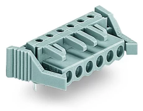 232-234/039-000 - THT female header; angled; Pin spacing 5 mm; 4-pole; Locking lever; 0.6 x 1.0 mm solder pin; gray