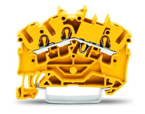 2002-6306 - TOPJOB®S feedthrough terminal block; angled profile; rail mount; 3-conductor; 5.2 mm wide; yellow