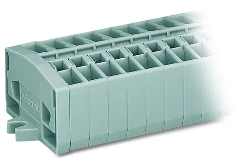 264-152 - 2-conductor terminal strip; without push-buttons; with snap-in mounting feet; 2-pole; for plate thickness 0.6 - 1.2 mm; Fixing hole 3.5 mm Ø; 2.5 mm²; CAGE CLAMP®; 2,50 mm²; gray