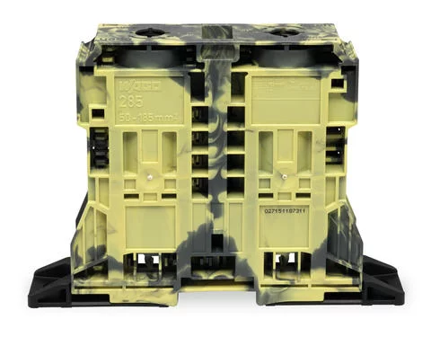 285-1167 - POWER CAGE CLAMP feedthrough terminal block; with fixing flanges; 2-conductor; 350 kcMil; 32 mm wide; dark-gray-yellow