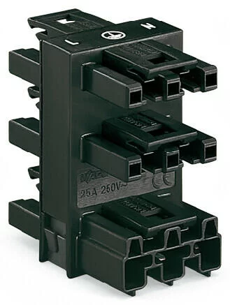 770-608 - 5-way distribution connector; 3-pole; Cod. A; 1 input; 5 outputs; outputs on both sides; black 770-608 - 5-way distribution connector; 3-pole; Cod. A; 1 input; 5 outputs; outputs on both sides; black