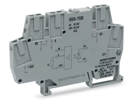 859-708 - Optocoupler module; Nominal input voltage: 24 VDC; Output voltage range: 0 … 24 VDC; Limiting continuous current: 0.5 A; Frequency: 10 kHz; gray 859-708 - Optocoupler module; Nominal input voltage: 24 VDC; Output voltage range: 0 … 24 VDC; Limiting continuous current: 0.5 A; Frequency: 10 kHz; gray