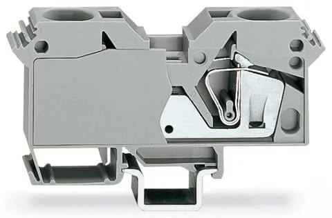 285-691 - POWER CAGE CLAMP feedthrough terminal block; with integrated end plate; DIN 35 x 15 rail mount; 2-conductor; 2 AWG; 16 mm wide; light gray