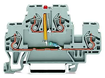 870-543/281-413 - Double-deck LED terminal block; red LED (NP); rail-mount; 4-conductor; 5 mm wide; gray