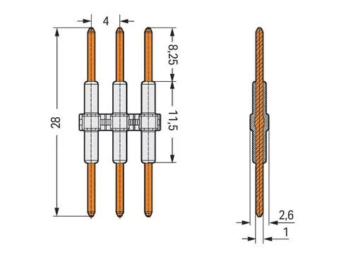 2060-954/028-000 - Board-to-Board Link; Pin spacing 4 mm; 4-pole; Length: 28 mm; white