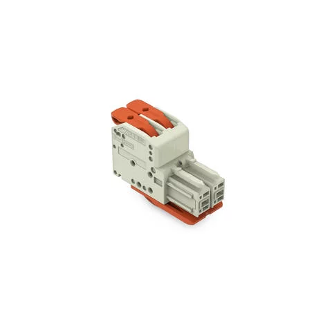 831-1102/322-000 - 1-conductor female connector; lever; Push-in CAGE CLAMP®; 10 mm²; Pin spacing 7.62 mm; 2-pole; 100% protected against mismating; Centered locking levers; 10,00 mm²; light gray