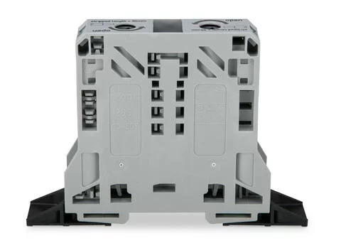 285-141 - POWER CAGE CLAMP feedthrough terminal block; with fixing flanges; 2-conductor; 2/0 AWG stranded, 1/0 AWG solid; 20 mm wide; gray