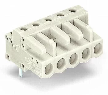 722-238 - THT female header; angled; Pin spacing 5 mm; 8-pole; 100% protected against mismating; 0.6 x 1.0 mm solder pin; light gray