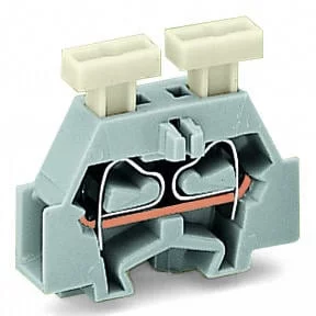 261-303/341-000 - 2-conductor terminal block; on both sides with push-button; with fixing flange; 1-pole; for screw or similar mounting types; Fixing hole 3.2 mm Ø; 2.5 mm²; CAGE CLAMP®; 2,50 mm²; light gray